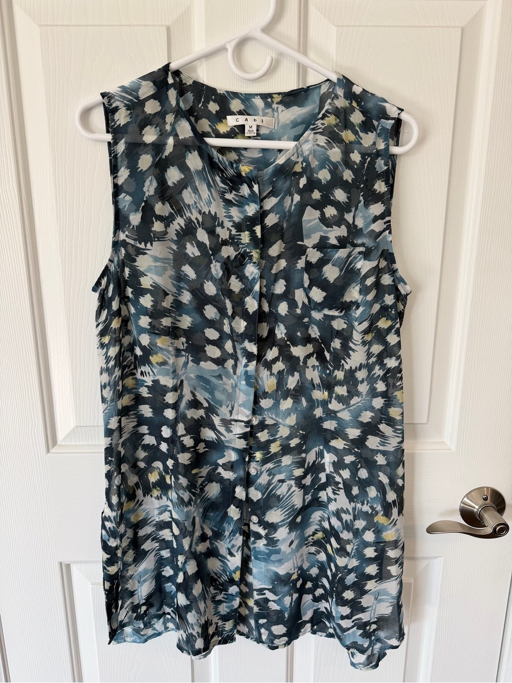 CAbi Sleeveless Tunic Top in Teal, Navy & White